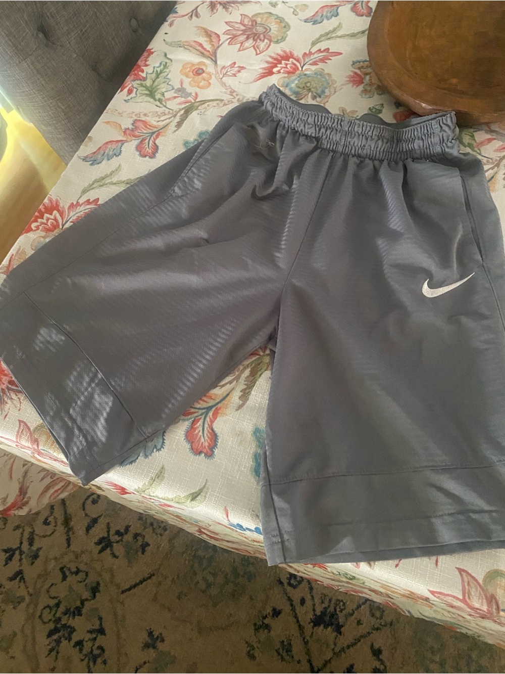 Nike Men’s Gray Athletic Dri-FIT Shorts with White Swoosh